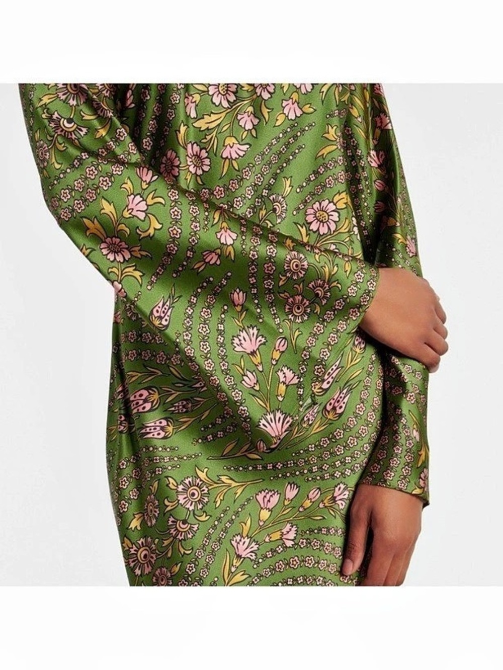 NWOT Veronica Beard Gemma Silk-Blend Satin Maxi Dress Green & Pink Medium - Picture 7 of 11